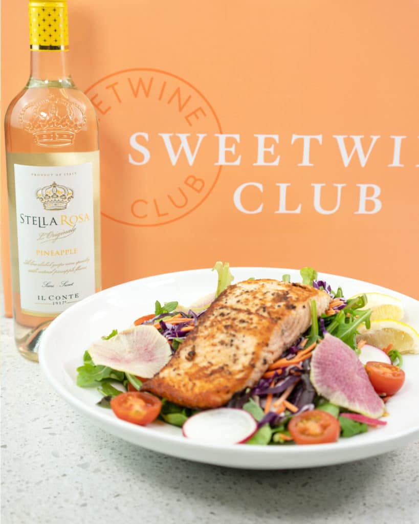 salmon salad and wine